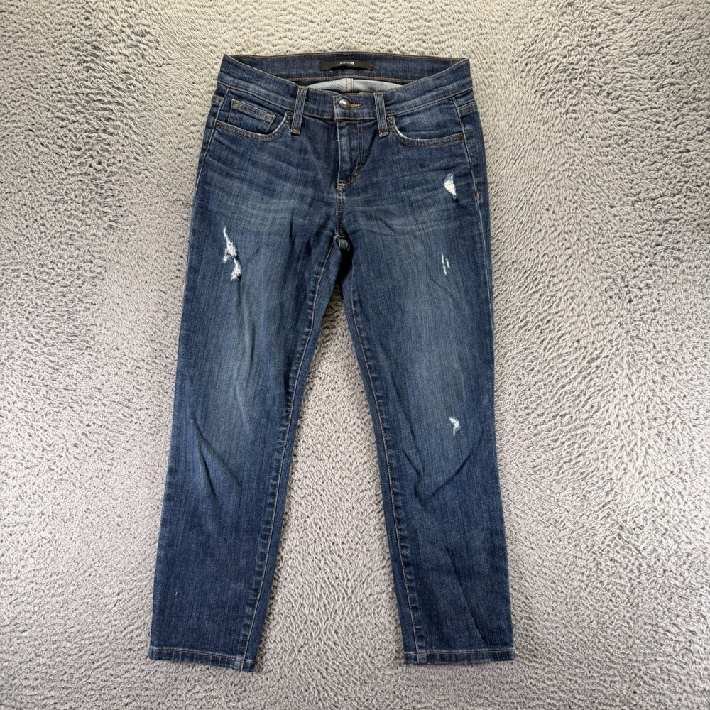 Joe's Jeans Womens 25x25 Blue Cotton Denim Cropped Leg Distressed Faded Stretch